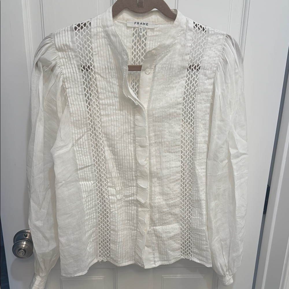 Frame Denim Ivory Lace Detail Blouse